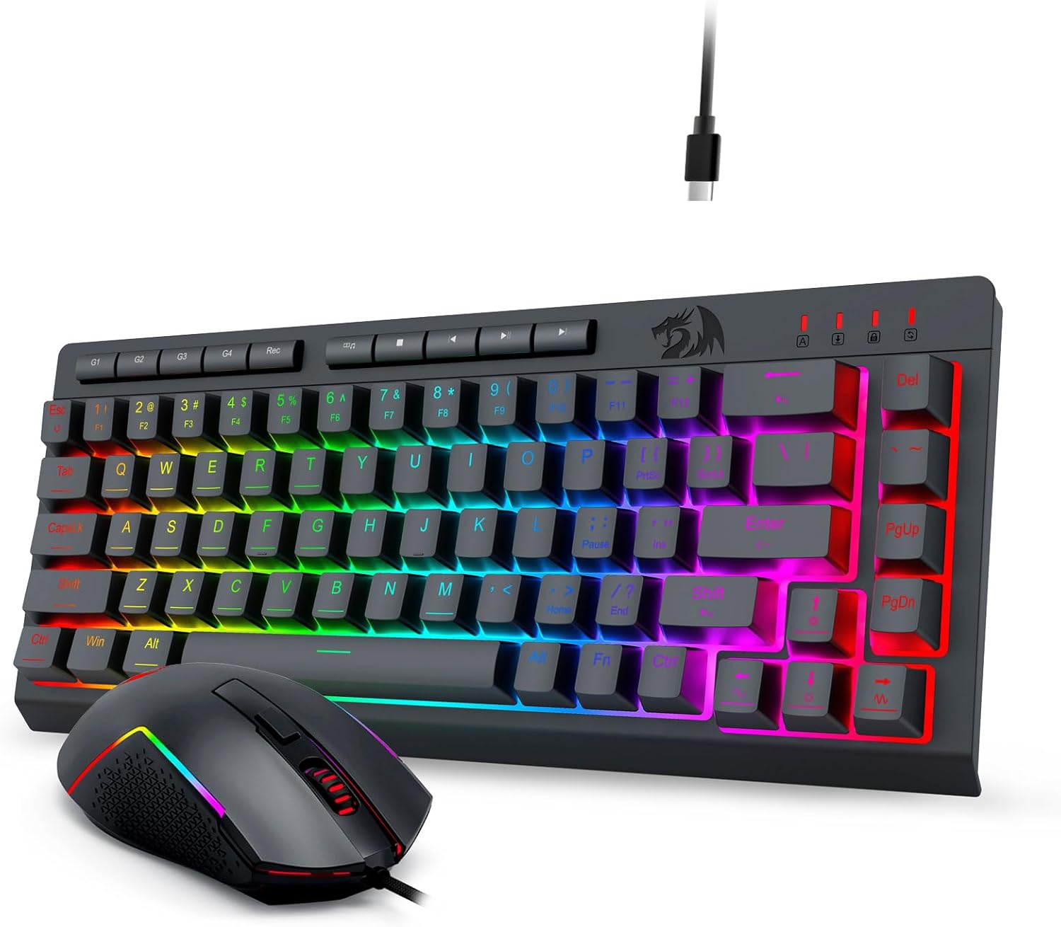 Černá S157 RGB podsvícená kabelová herní klávesnice a myš